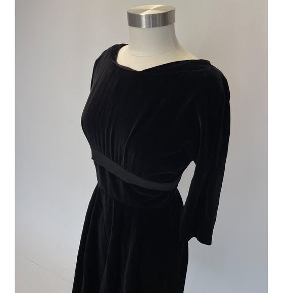 Vintage 60's Black Velvet Long Sleeve Dress / Sz S / Cocktail Holiday Retro Mod - Picture 6 of 9